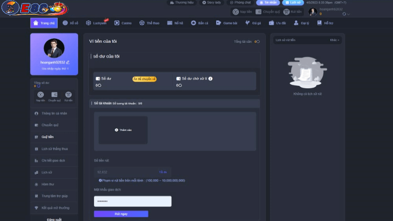 Những lưu ý quan trọng khi rút tiền e88 nhà cái